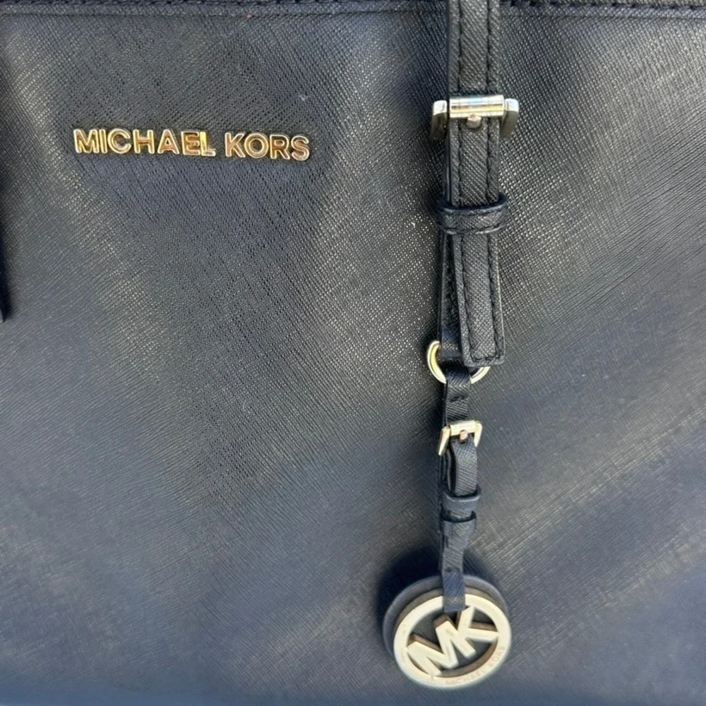 Michael Kors Jet Set Travel Tote Black Saffiano Leather Gold Hardware Bag
